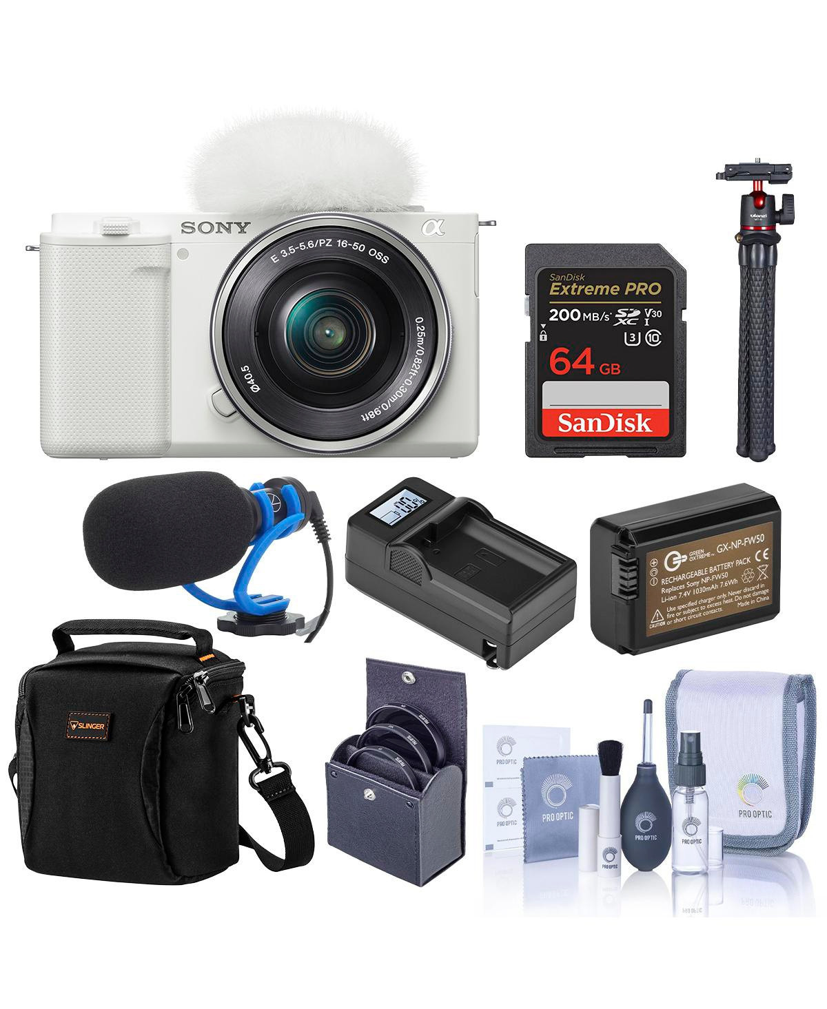 Sony Zv-E10 Mirrorless Camera, White with 16-50mm Lens, Bundle with Battery, 64GB Memory Card, Shotgun Microphone, Octopus Tripod and 40.5mm Filter Ki | Macy's