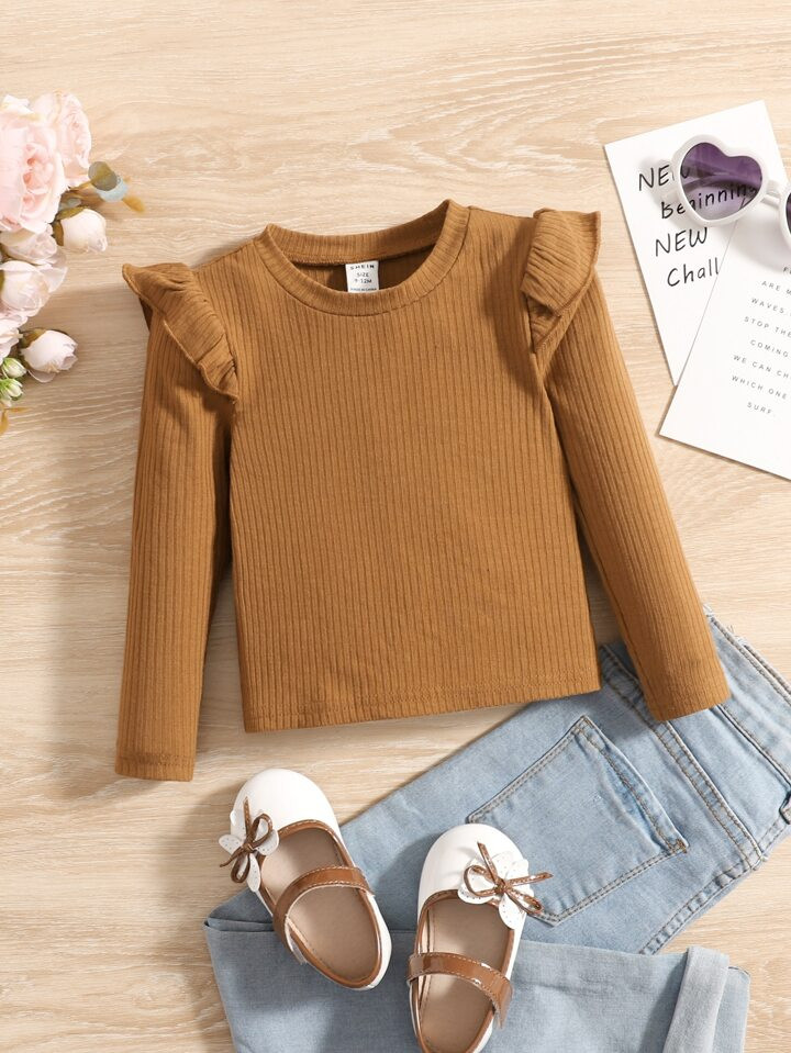 SHEIN Baby Ruffle Trim Ribbed Knit Tee | SHEIN
