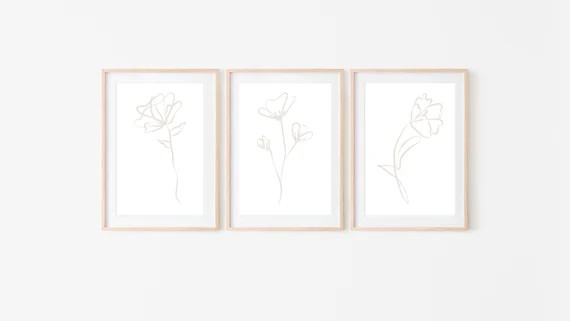 Minimal Drawn Flowers 3 Set Print, Simple, Lines, Modern, Botanical, Boho, Cute, Floral, Home Dec... | Etsy (US)