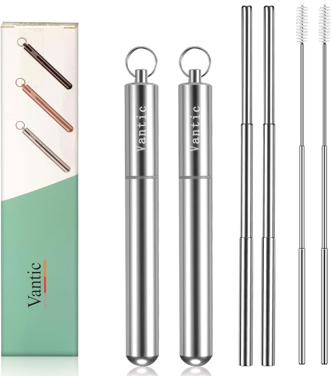 Vantic Reusable Metal Straws, 2 Pack Collapsible Stainless Steel Portable Drinking Straw with Cle... | Amazon (US)