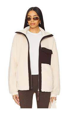 Varley Lowell Sherpa Jacket in Sandshell & Coffee Bean from Revolve.com | Revolve Clothing (Global)
