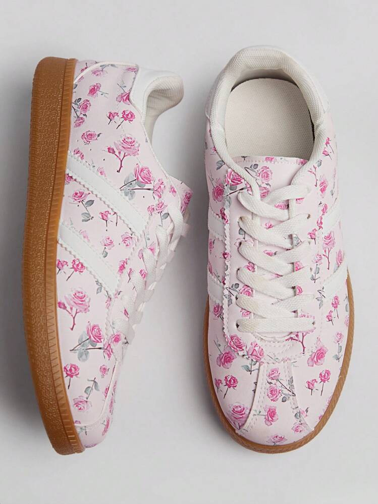 Solezae Bestseller Women's Comfy Floral Print Everyday Dreamy Casual Basic Cute PU White Sneakers | SHEIN