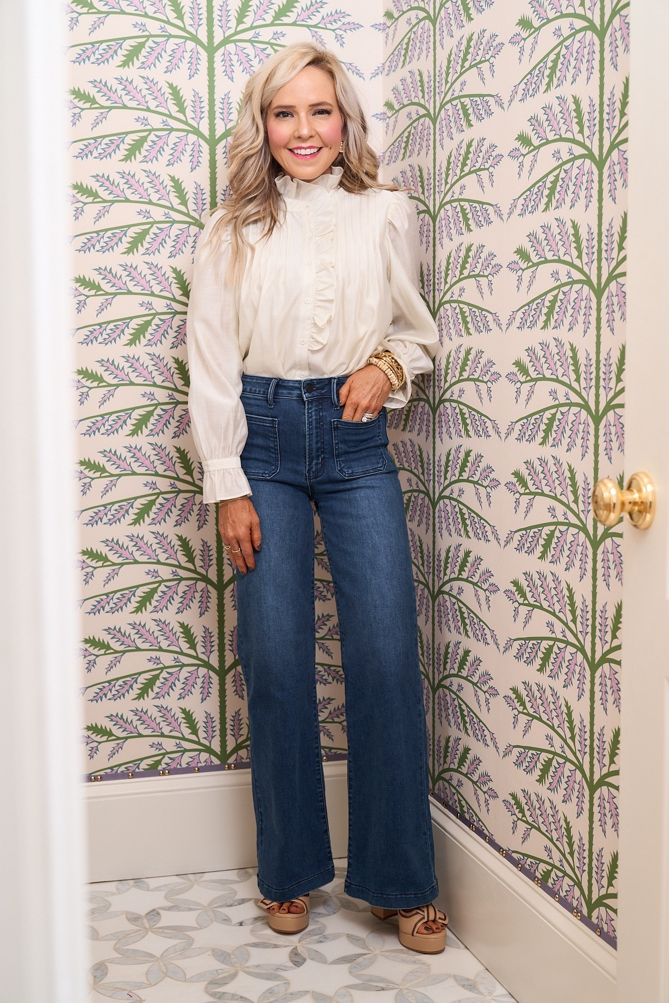 ivory ruffles and punch pleated perfection • the top that truly takes the cake!  wearing XS/runs TTS and paired with my go-to dark denim in size 24 | 

#LTKSeasonal #LTKOver40 #LTKFindsUnder100