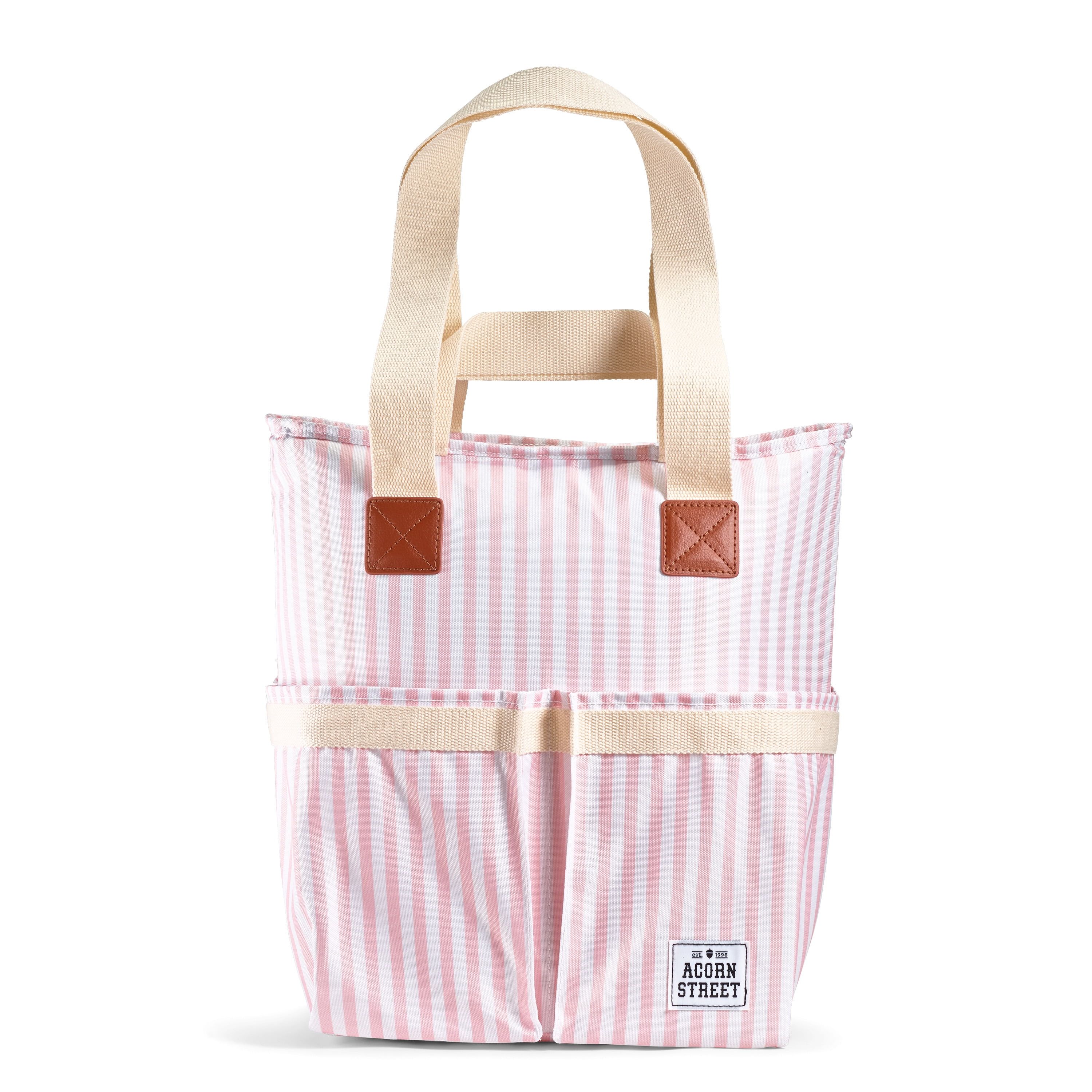 Acorn Street Insulated Cooler Tote Bag with Removable Divider, Pink Vineyard Stripe - Walmart.com | Walmart (US)