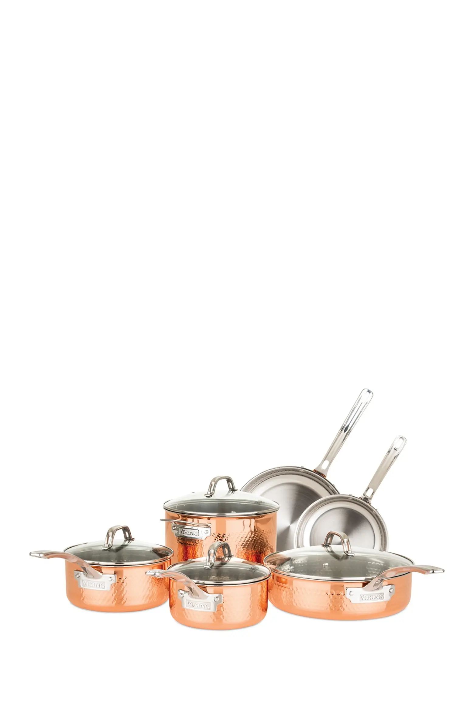 Viking Copper Clad 3-Ply Hammered 10-Piece Cookware Set | Nordstrom | Nordstrom