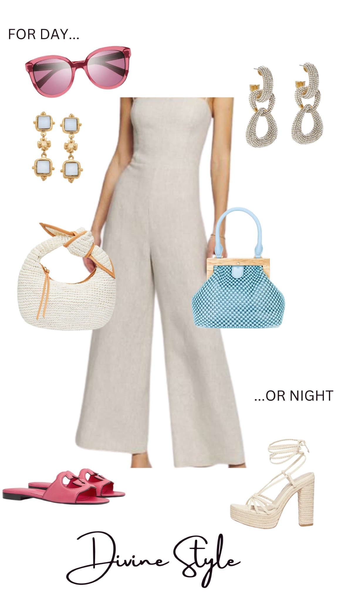 Day to night dressing for summertime in a linen jumpsuit. Pairs perfectly gif day with sunglasses & cute sandals. Transition to night with a chic handbag & statement earrings.

#LTKstyletip #LTKFind #LTKSeasonal