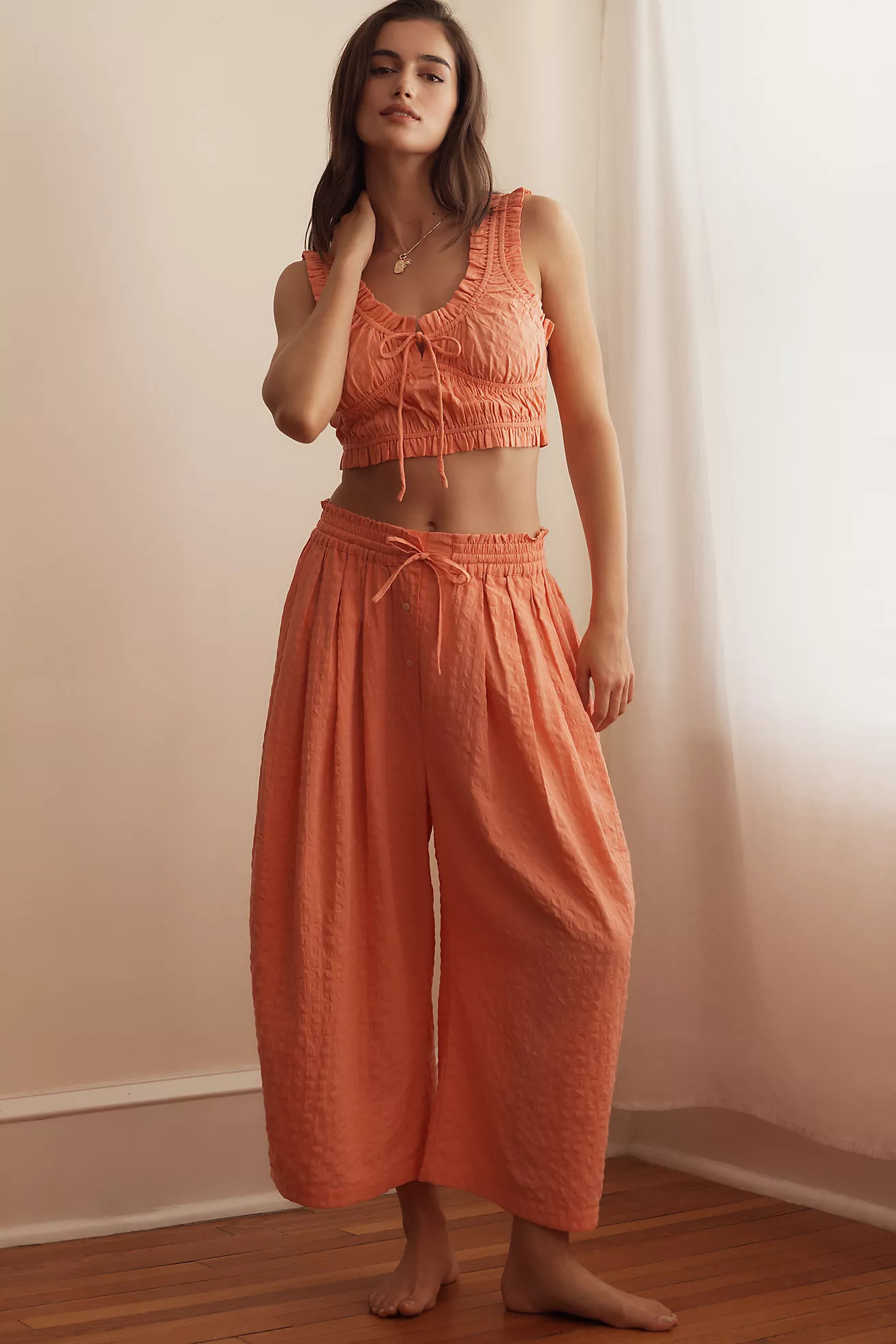 By Anthropologie Seersucker Wide-Leg Barrel Lounge Pants | Anthropologie (US)
