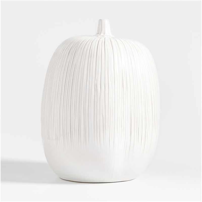 Dover Extra-Large White Ceramic Pumpkin | Crate & Barrel | Crate & Barrel