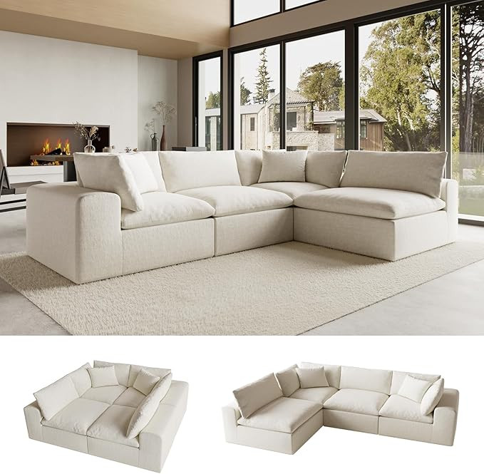 130" Oversized Boneless Cloud Couch, Modular Sectional Couches for Living Room, L-Shaped with Dee... | Amazon (US)