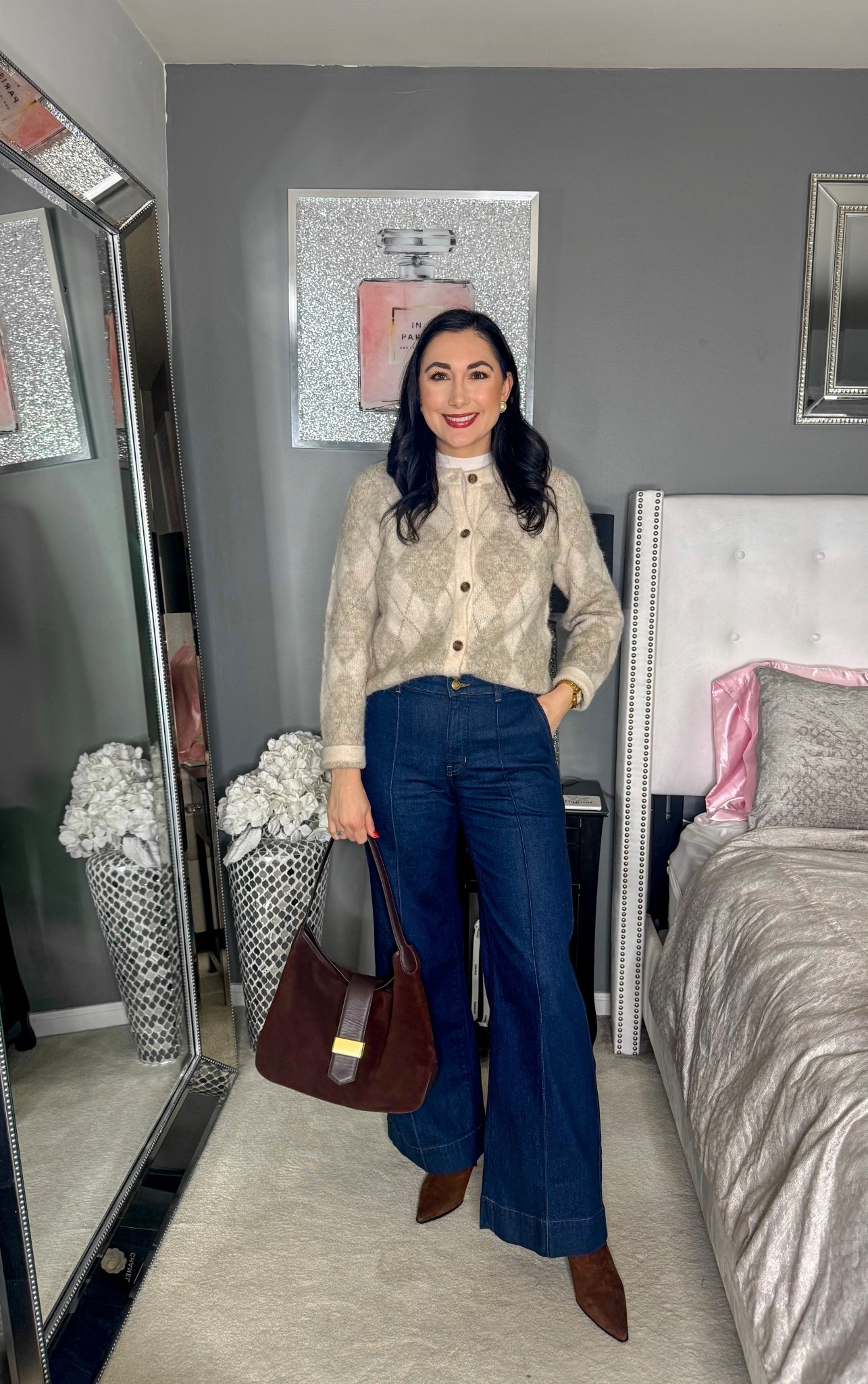 Thanksgiving outfit idea 🤎

Argyle cardigan sweater size small, fits oversized 
Flare jeans size 4, TTS
Chocolate brown pointed toe heels size 7.5, sized up half size 
Suede bag 

Everyday outfit 
Fall outfit 
Casual outfit 

#LTKSeasonal #LTKShoeCrush #LTKSaleAlert