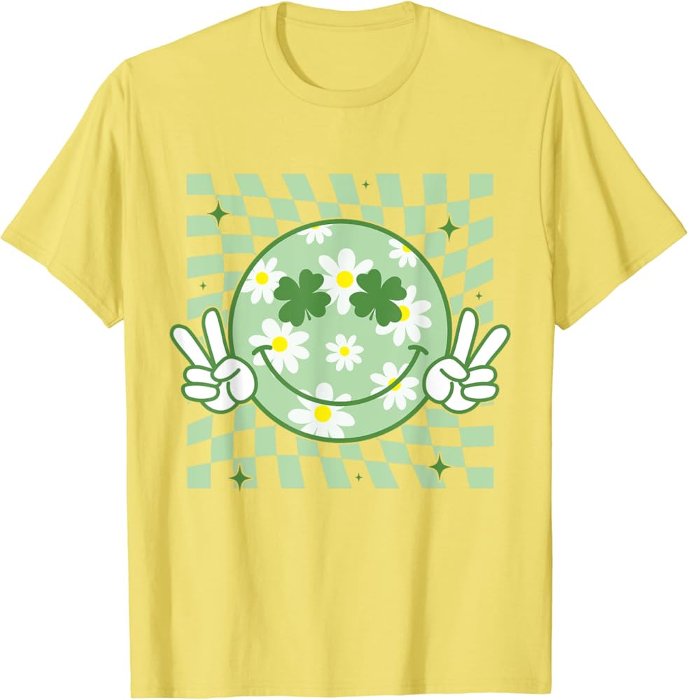 Groovy Shamrock Smile Face St Patricks Day Men Kids Funny T-Shirt | Amazon (US)