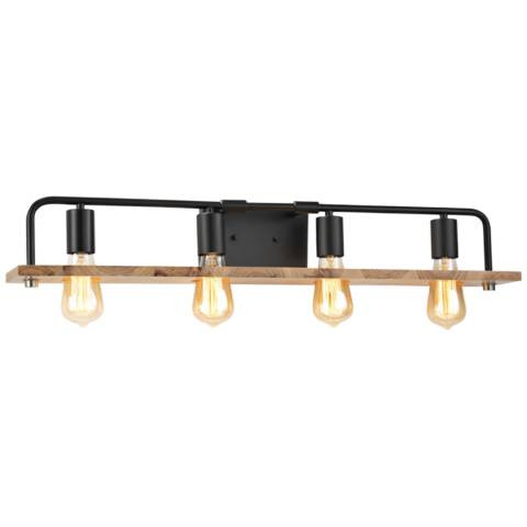 Eco™ Loft 34"W Black and Natural 4-Light Bath Light | Lamps Plus
