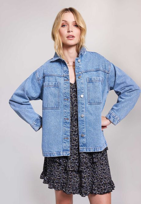 Womens Blue Plain Denim Shirt Jacket | Peacocks