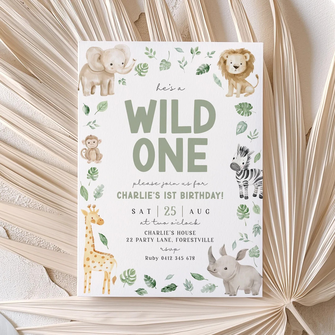 Wild One Birthday Boy Invitation, Wild One Invitation Printable, Safari Wild One Party Invite, Bo... | Etsy (US)