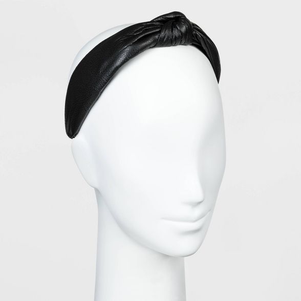Wide Faux Leather Knot Top Headband - A New Day™ Black | Target