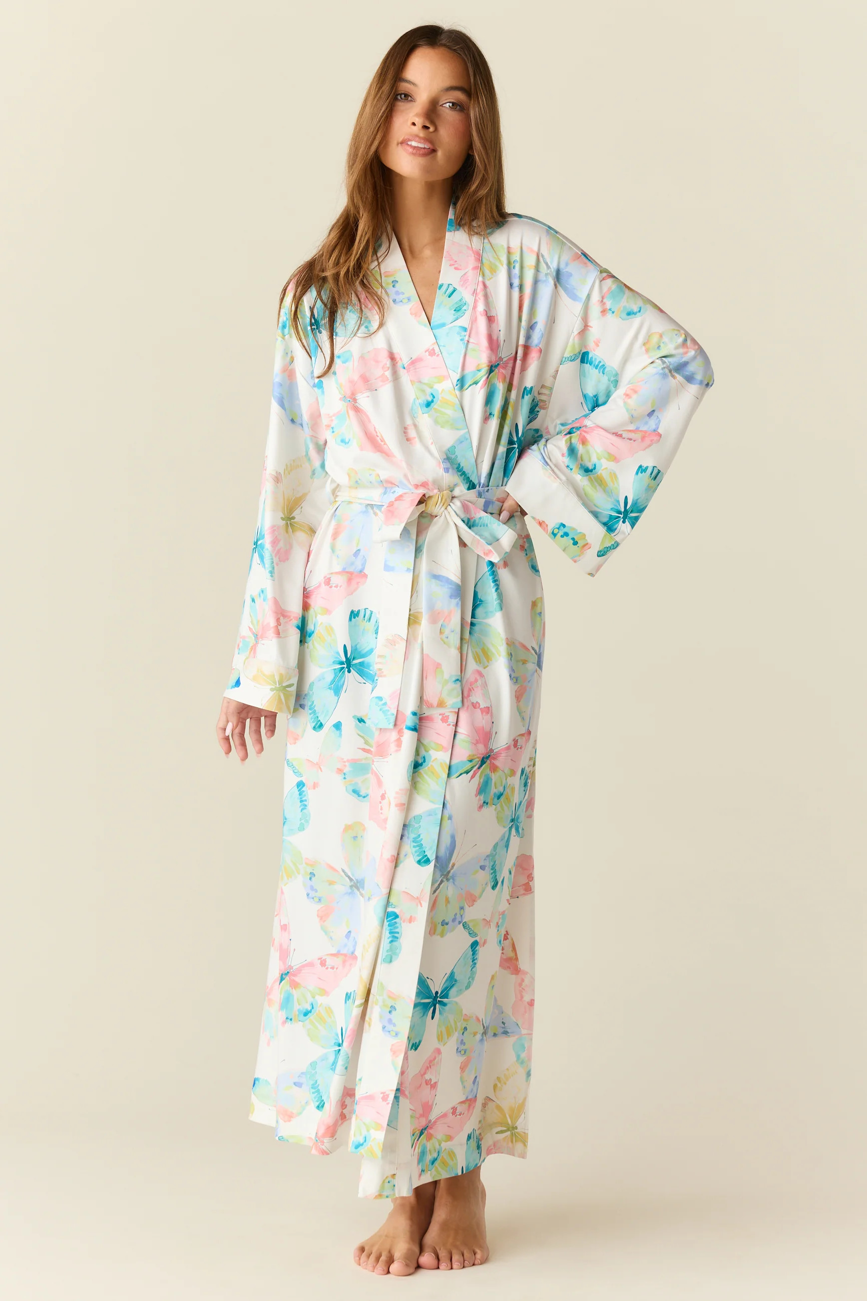 Kaia Cloud Jersey Kimono Robe in Butterfly Bloom | MASONgrey