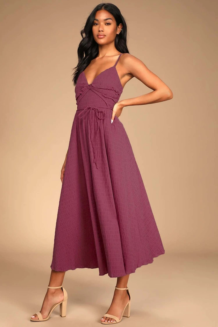 Cue the Cuteness Mauve Purple Twist-Front Midi Dress | Lulus