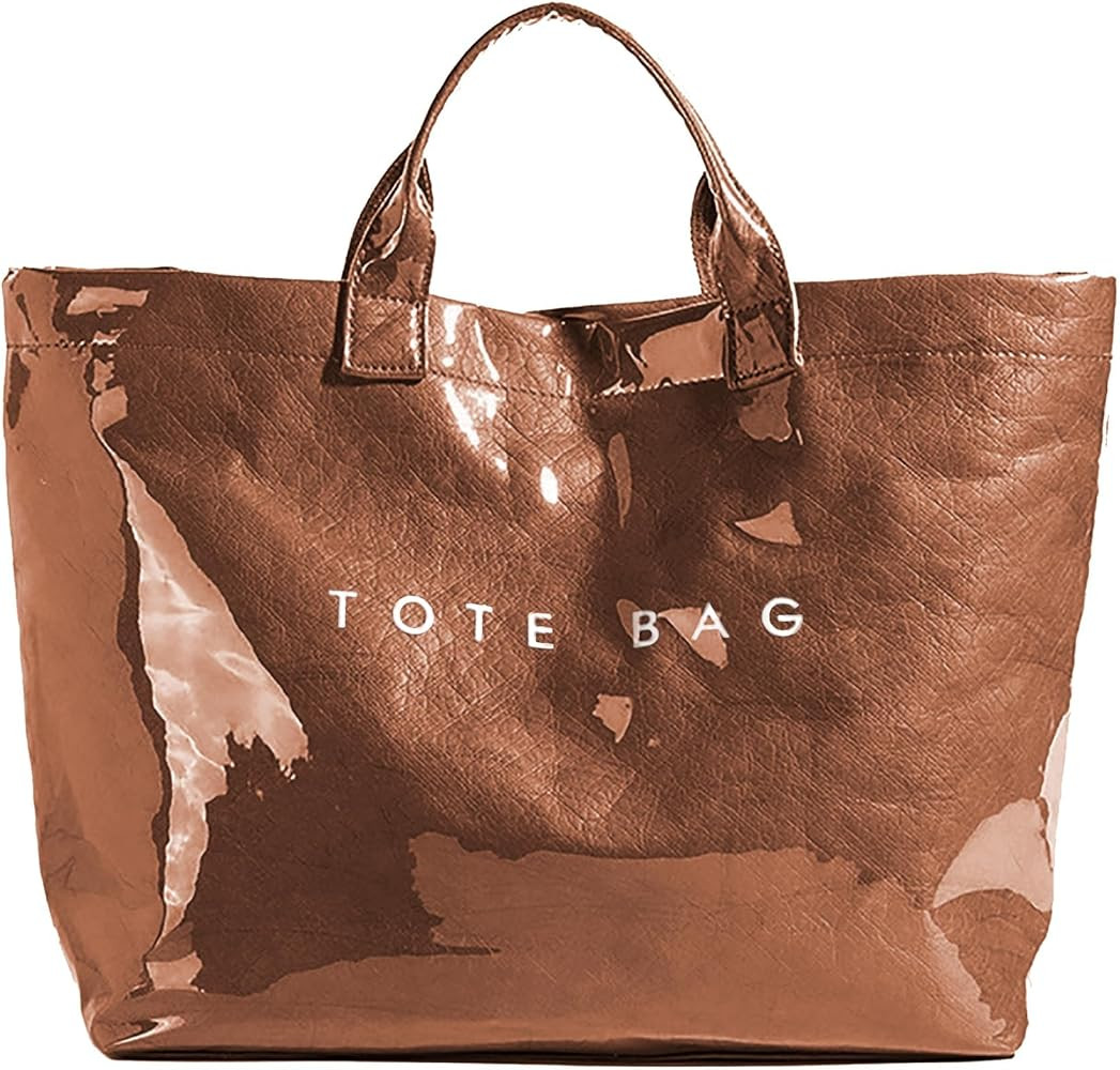 PVC Tote Bag for Women Clear Plastic Handbag Letter Printed Hobo Bag Large Work Tote Bag | Amazon (US)