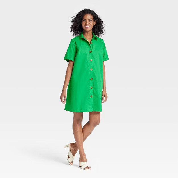 Women's Short Sleeve Button-Down Trapeze Dress - Who What Wear™ | Target