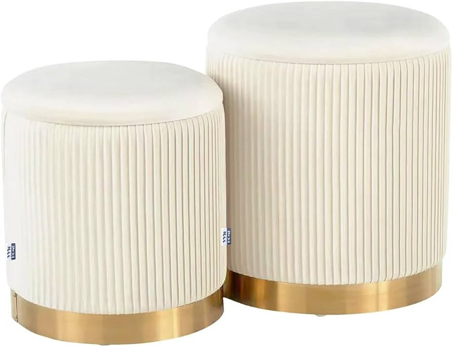 YYW HOME Round Ottoman with Storage Set of 2 White Vanity Stool Foot Rest | Amazon (US)
