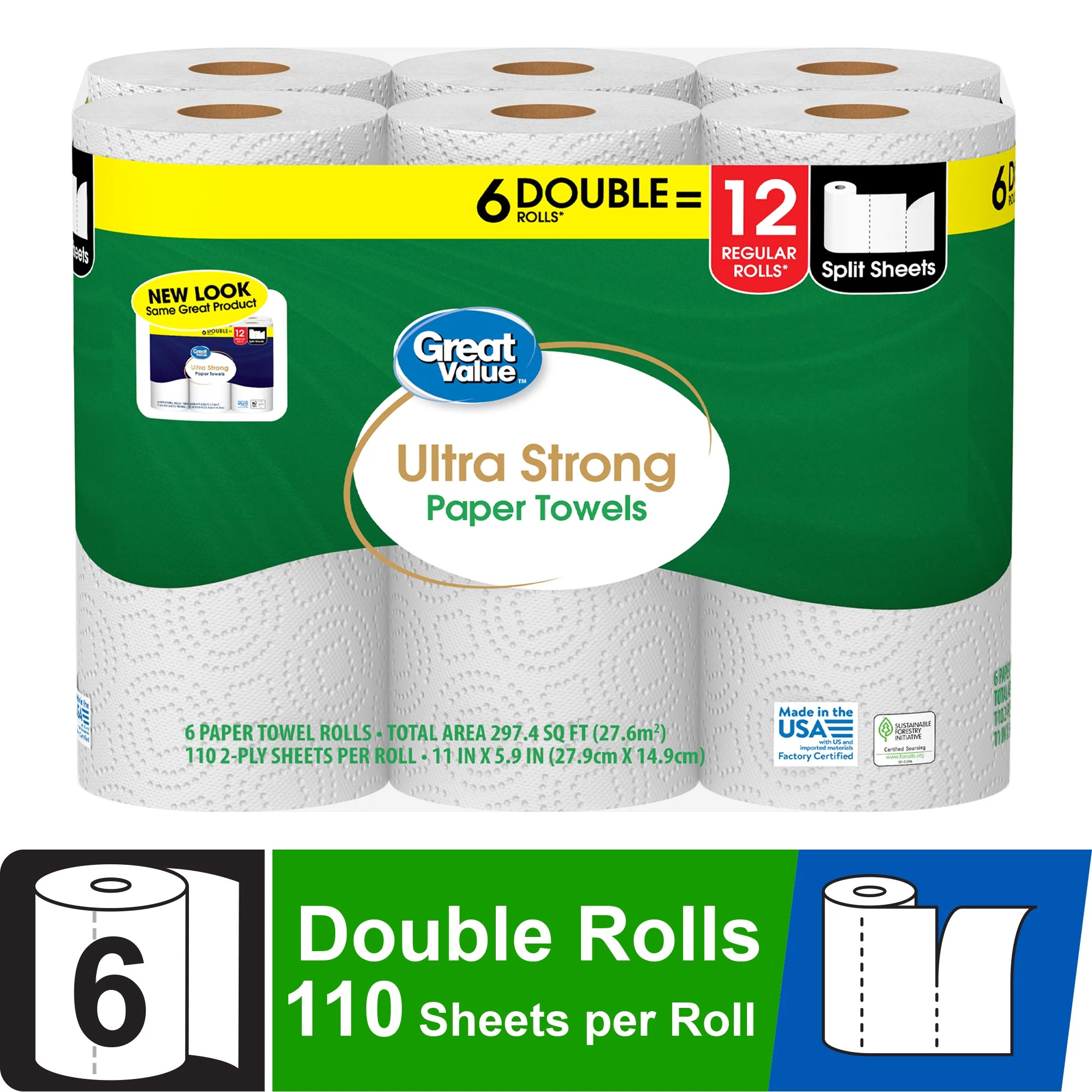 Great Value Ultra Strong Paper Towels, 6 Double Rolls | Walmart (US)
