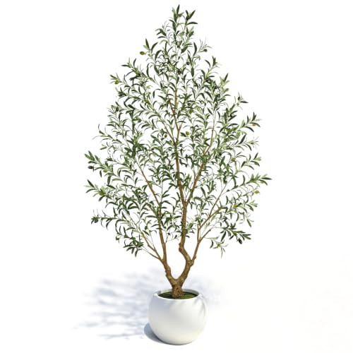 Artificial Olive Tree 8FT Tall, Faux Olive Tree Indoor with Large White Round Planter, Full-Shape Fake Olive Plant, PE Leaves and Premium Plastic Trunk for Home Living Room Office Decor | Amazon (US)