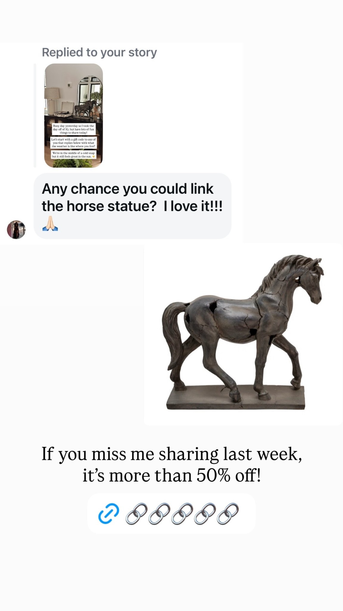 If you missed me sharing this horse from Wayfair last week, it’s more than 50% off!

#LTKHome #LTKOver40 #LTKSaleAlert