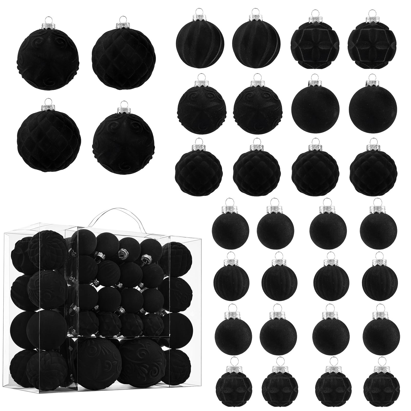 Velvet Christmas Ball Ornaments - 46pcs Flocked Christmas Tree Decorations Set Assorted Shatterpr... | Amazon (US)