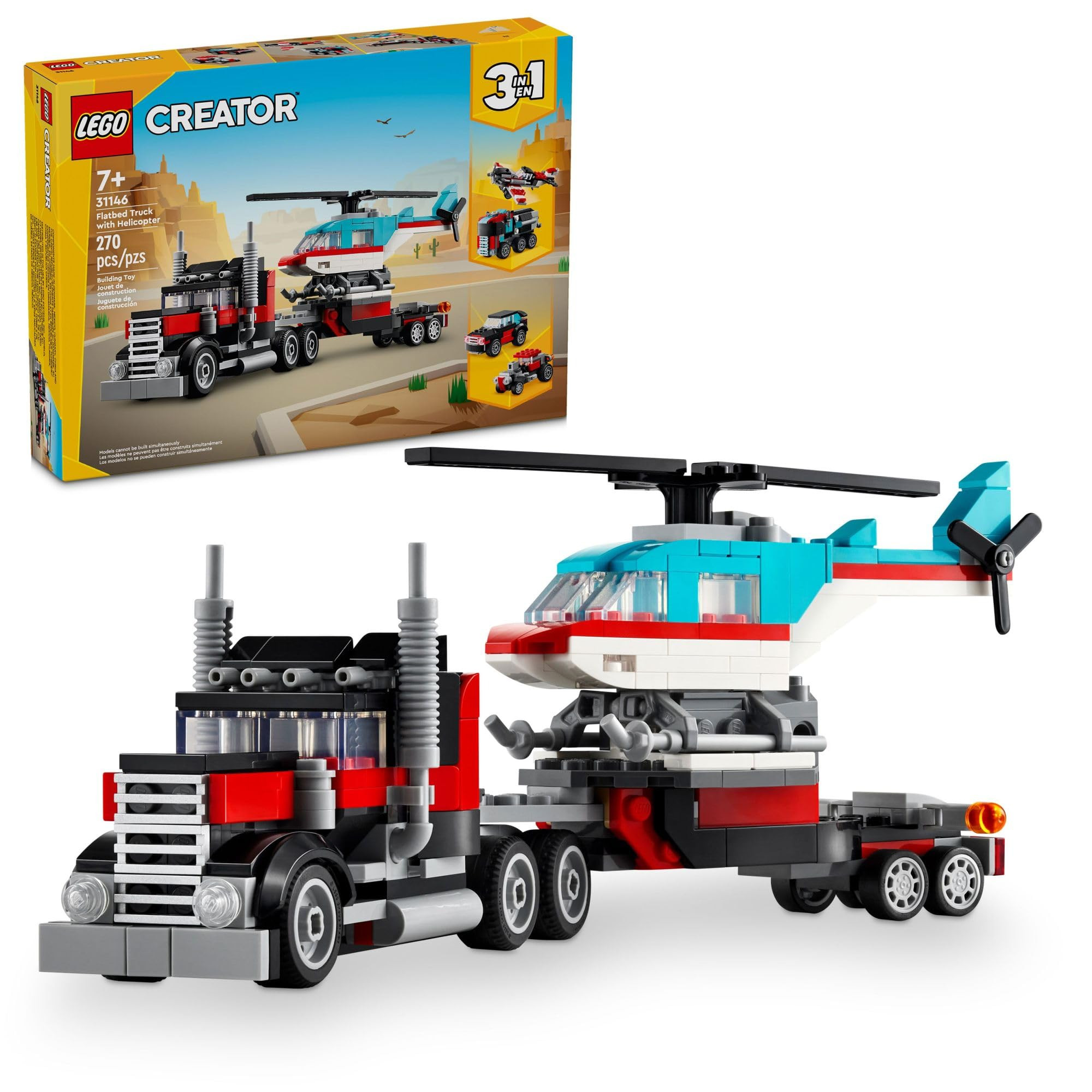 LEGO Creator 3 in 1 Flatbed Truck with Helicopter Toy, Transforms from Flatbed Truck Toy to Prope... | Amazon (US)