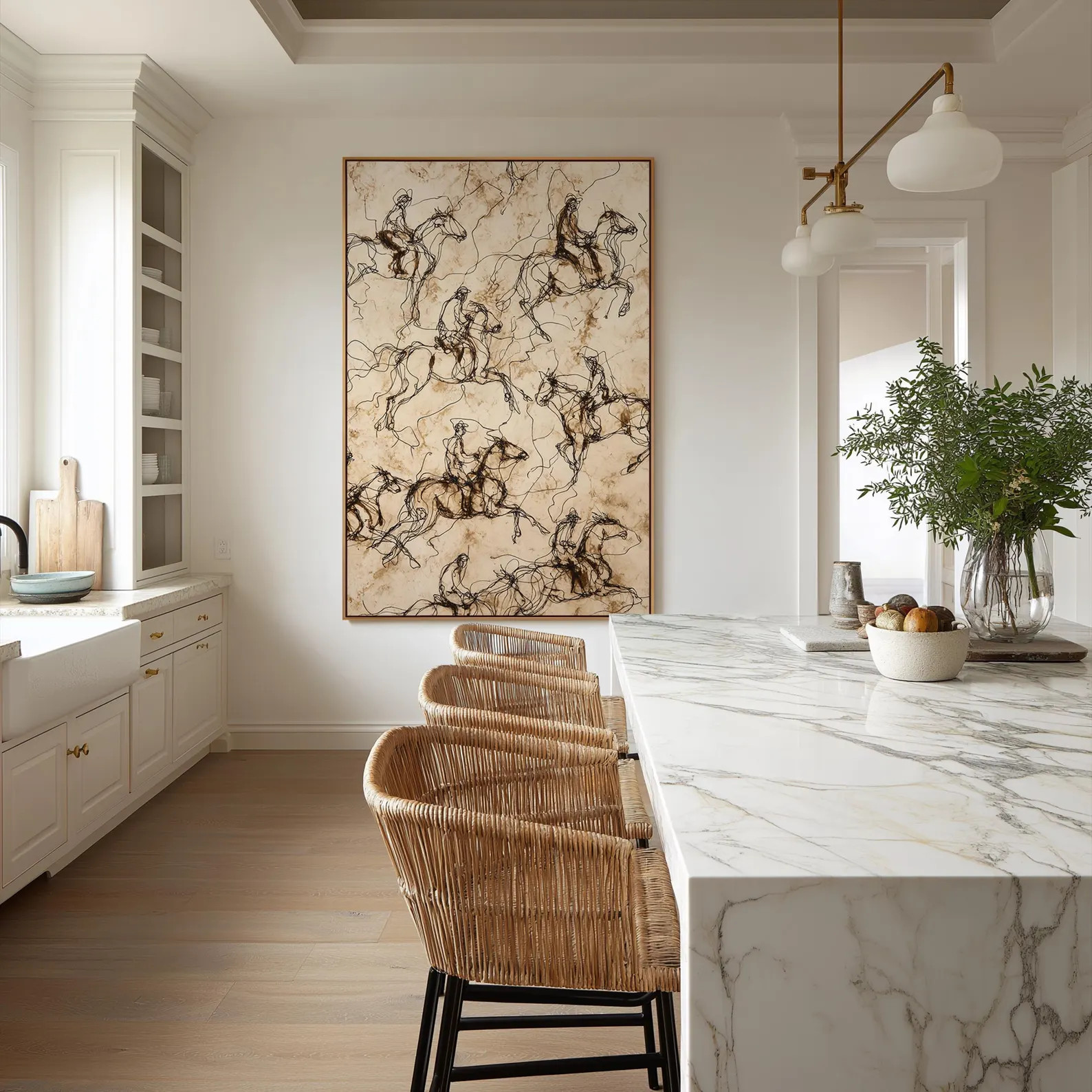 Cowboy Line Art Wall Art, Abstract Horseback Sketch on Neutral Canvas, Large Textured-Style Weste... | Etsy (US)