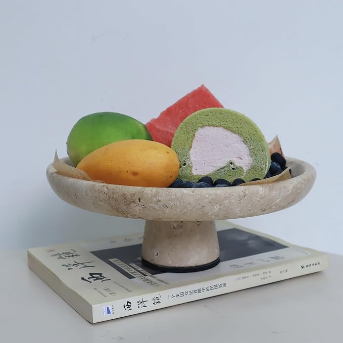 Natural Travertine Fruit Bowl for Kitchen Counter 10.2"- Large Decorative Bowl Perfect for Kitche... | Amazon (US)
