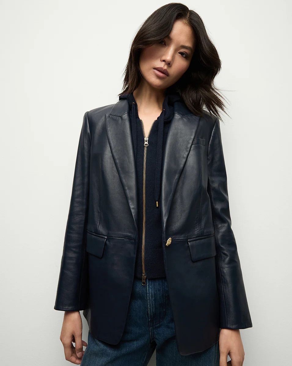 Veronica Beard Vega Leather Dickey Jacket Navy | Veronica Beard