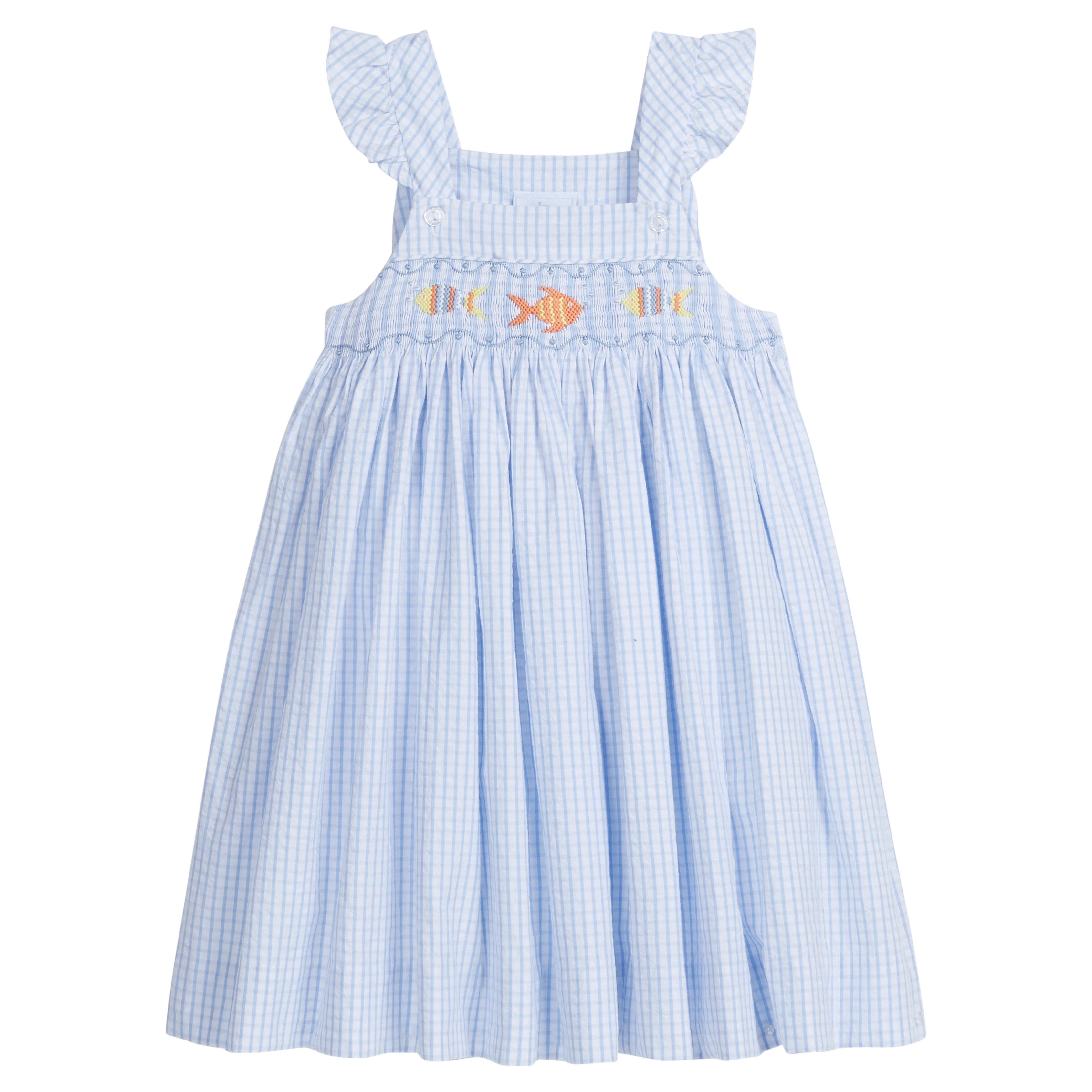 Girls Smocked Lizzy D Dress in Light Blue | Little English