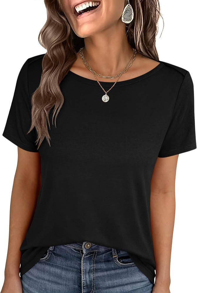 ANRABESS Womens Boat Neck Tops Short Sleeve T-Shirts Causal Fashion Tee Shirts 2026 Summer Spring... | Amazon (US)