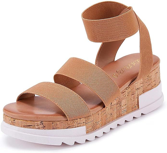 LAICIGO Women’s Elastic Strap Wedge Sandals Chunky Platform Open Toe Cork Sole Slingback Summer... | Amazon (US)