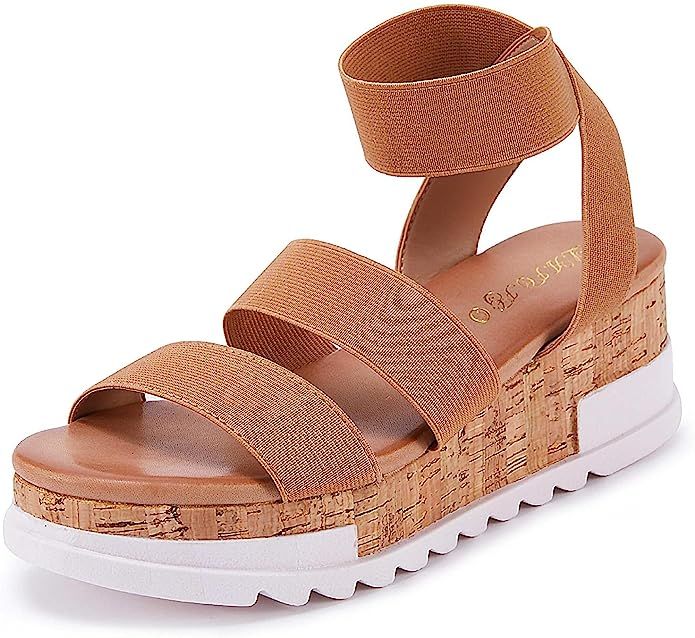LAICIGO Women’s Elastic Strap Wedge Sandals Chunky Platform Open Toe Cork Sole Slingback Summer... | Amazon (US)