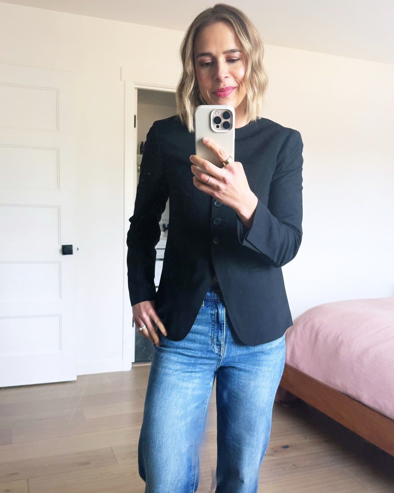 This jacket is so good and the perfect winter photoshoot piece or for the holidays. Wearing size 0. These jeans offer the perfect amount of stretch- so great for moms! Wearing size 26.

#LTKFamily #LTKHoliday #LTKOver40