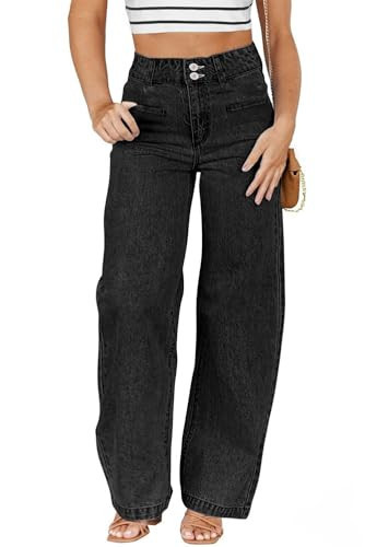 Eytino Womens Plus Size Jeans High Waisted Wide Leg Straight Leg Stretchy Trendy Baggy Boyfriends Denim Pants with Pocket,2X Black | Amazon (US)