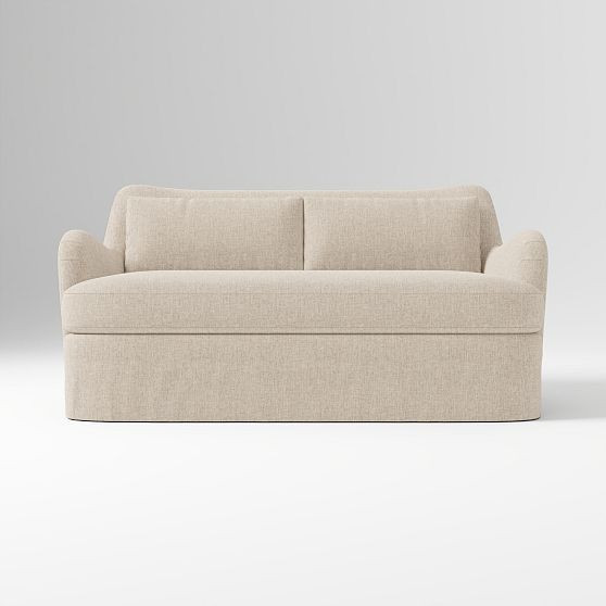 Sophie Skirted Slipcover 62" Sofa, Performance Coastal Linen, Sands | West Elm (US)