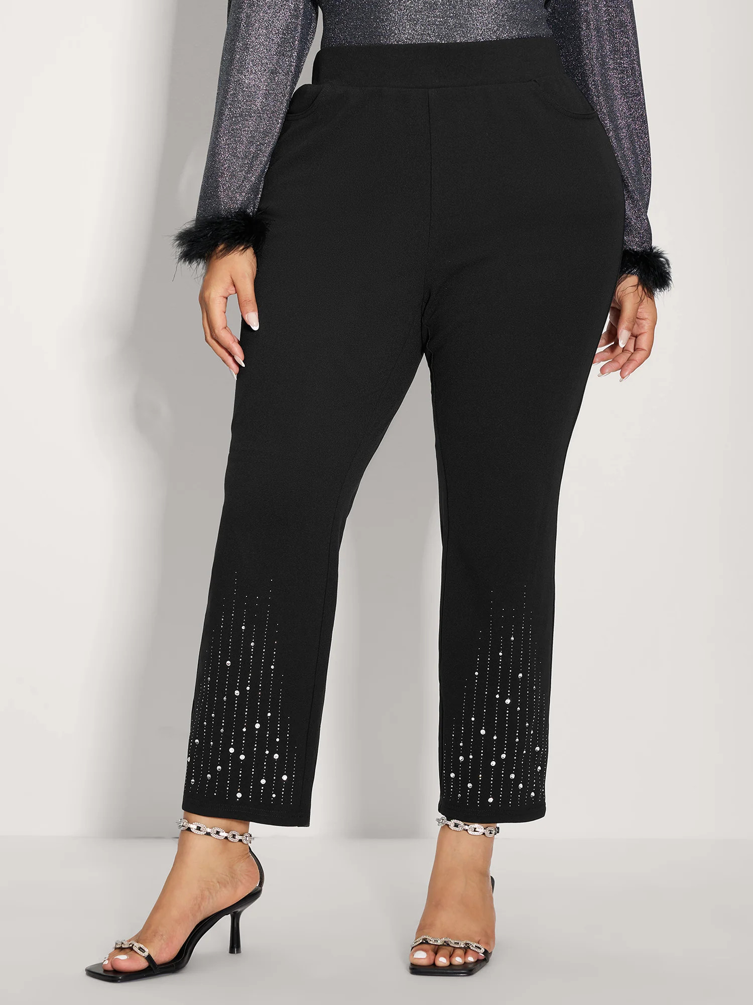 Stretchy Diamond Detail Hem Pants | Bloomchic