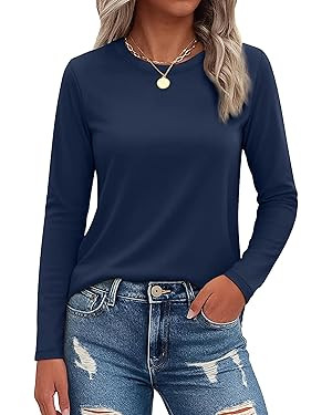 SMENG Womens Long Sleeve Shirt Cotton Blend Crewneck Basic Tops Soft UPF50+ Athleisure Tshirt Fal... | Amazon (US)