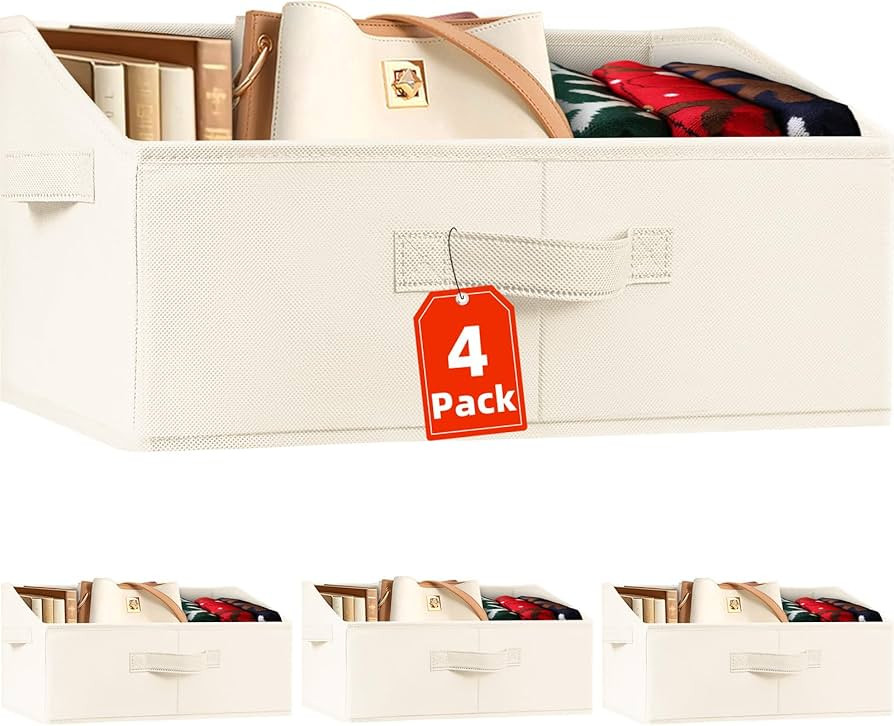 Criusia Closet Organizers Bins 4 Pack - Large Closet Shelf Organizer with Handles - Fabric Trapez... | Amazon (US)