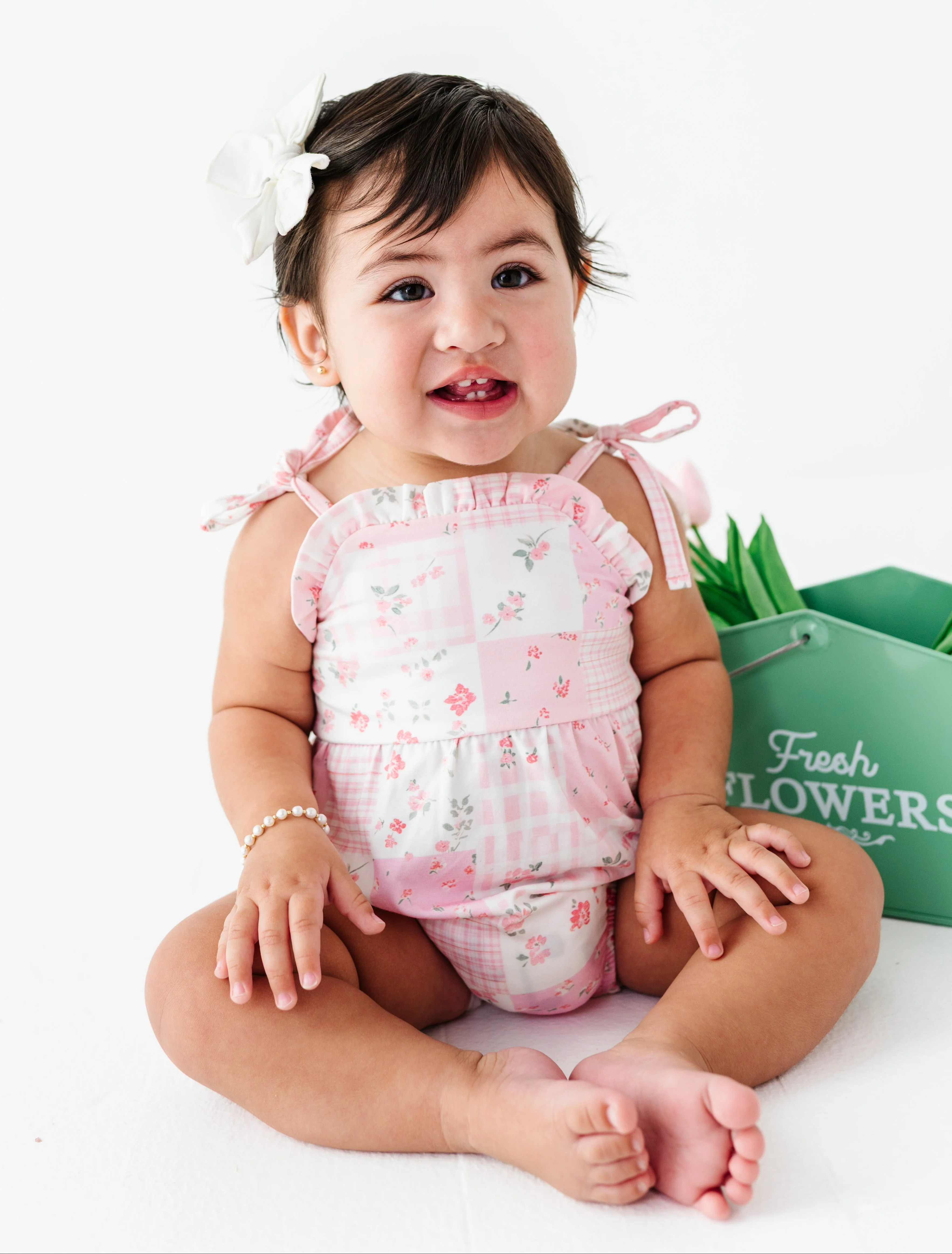 Pink Patchwork Bubble Romper | Bamboo Baby Romper | Birdie Bean | Birdie Bean