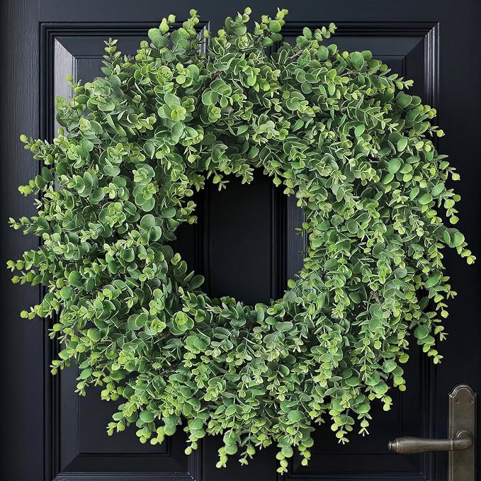 24" Soft Textured Artificial Eucalyptus Wreath for Front Door - Fake Greenery Wreath with Realist... | Amazon (US)