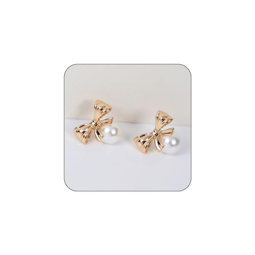 Pearl Bow Earrings for Women, Tiny Simple Gold Bowknot Pearl Dangle Stud Earrings Trendy Dainty Piercing 925 Silver Needle Fairy Earrings for Holiday Jewelry Gifts (Gold)… | Amazon (US)