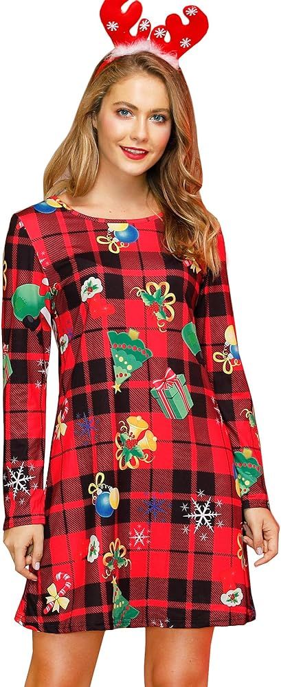 For G and PL Women's Christmas Printed Tunic Dress | Amazon (US)