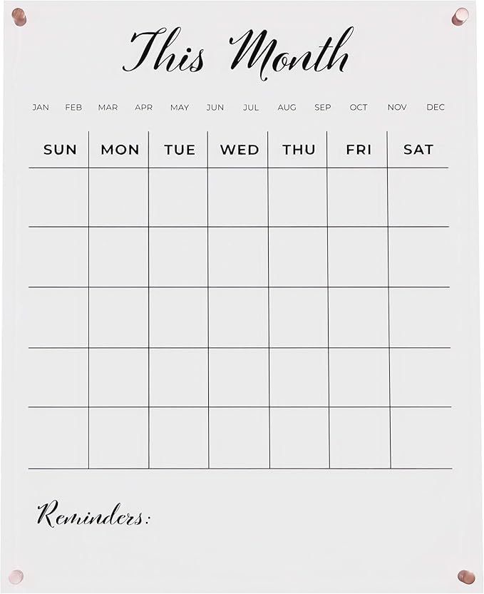Clear, monthly Acrylic calendar for wall with Rose Gold mounting hardware. 18.5" x 23" x 0.2" wal... | Amazon (US)