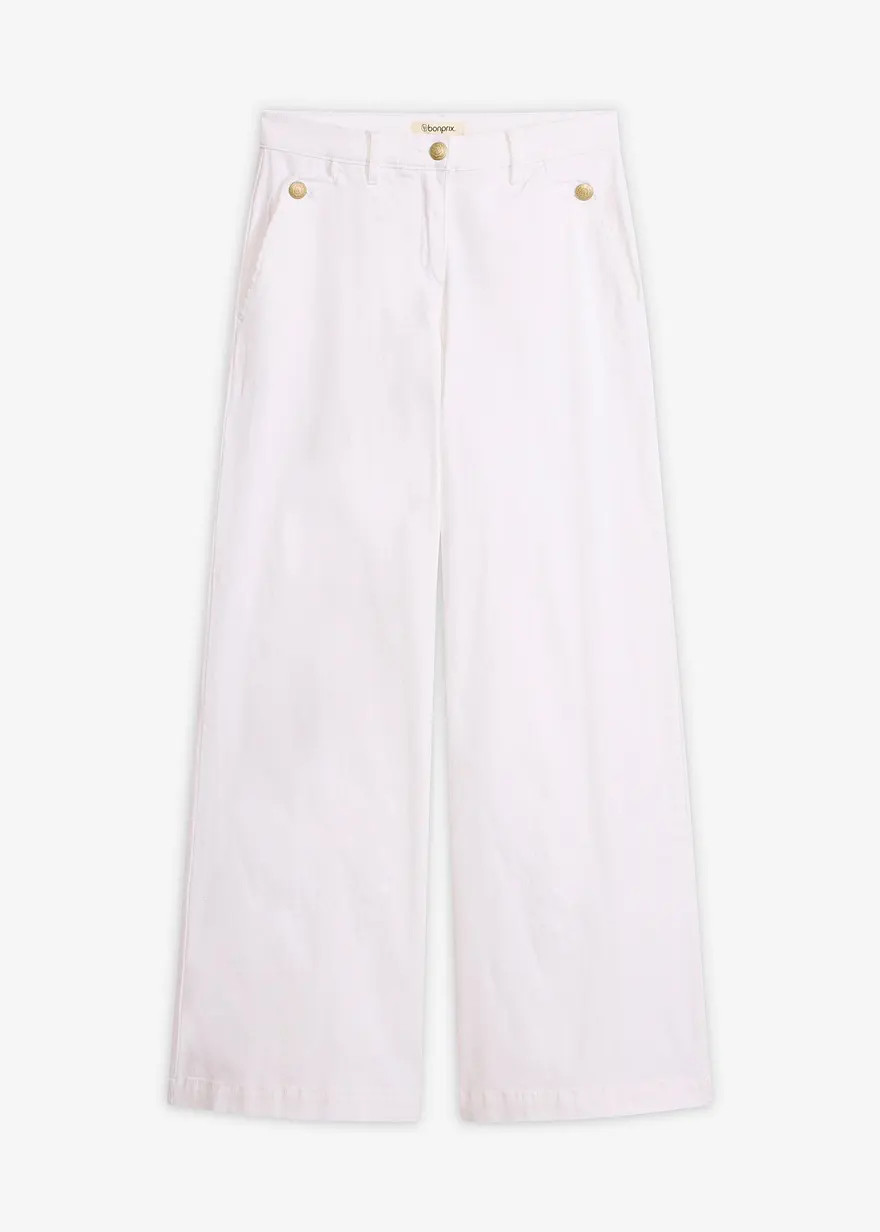 zeitlose Wide-Leg Hose mit dekorativen Kn\u00f6pfen - wei\u00df | bonprix | Bonprix DE