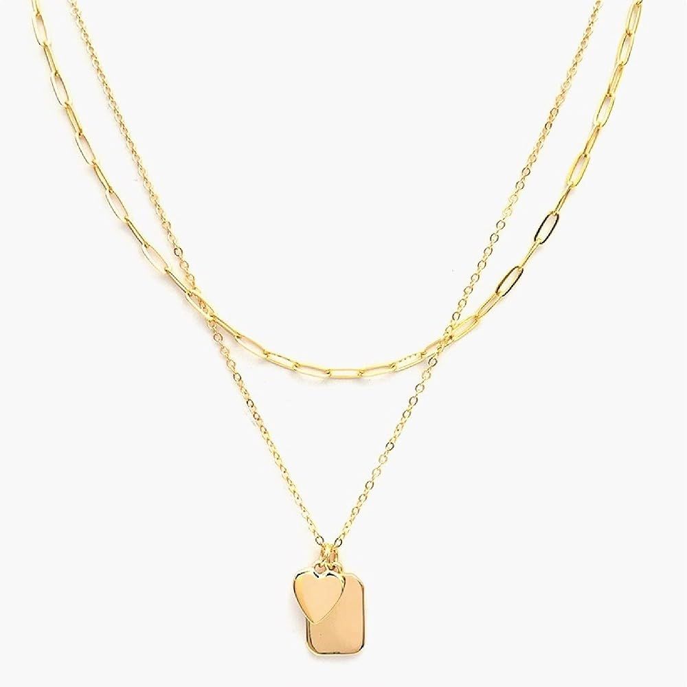 ALLISON ROSE ATELIER - Layered Necklace - Dainty Choker Y Pendant Heart and Dog Tag Charm Necklace - | Amazon (US)