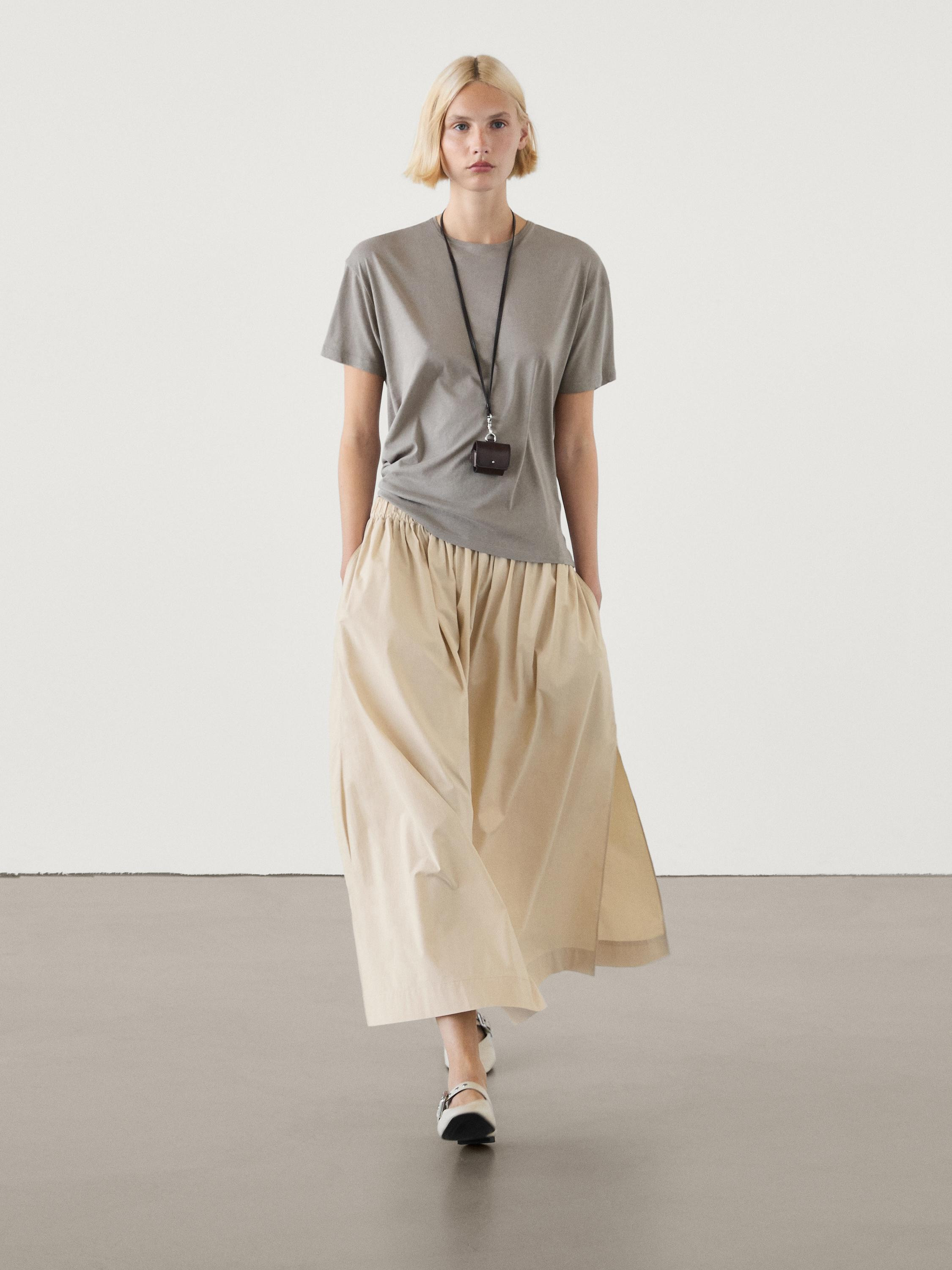 Long cotton flared maxi skirt | Massimo Dutti UK